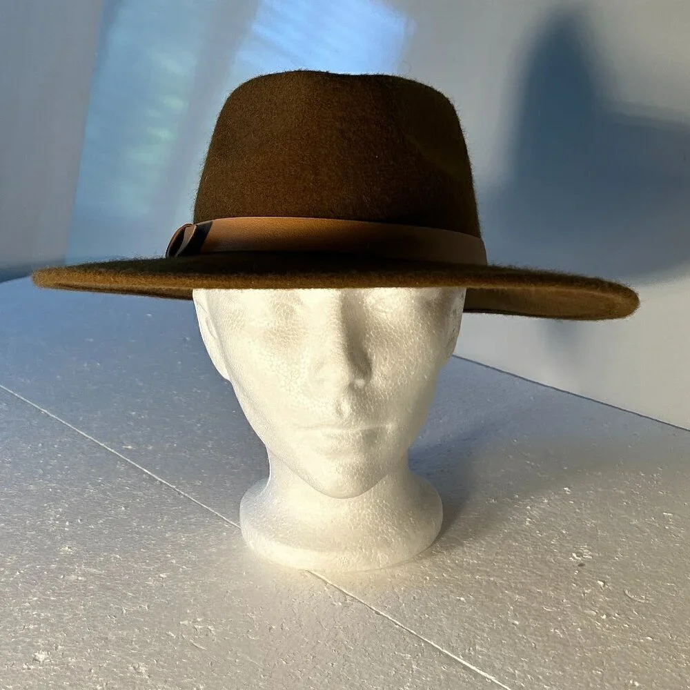 Brown Wool Fedora flat brim hat Classic Boho Western Steampunk Staple Unisex